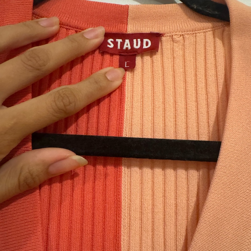 STAUD Two-Tone Coral & Peach Ribbed Button-Front Maxi Dress - Picture 2 of 4